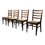 Set of 4 Dutch Oak and Rush Dining Chairs, 1950s