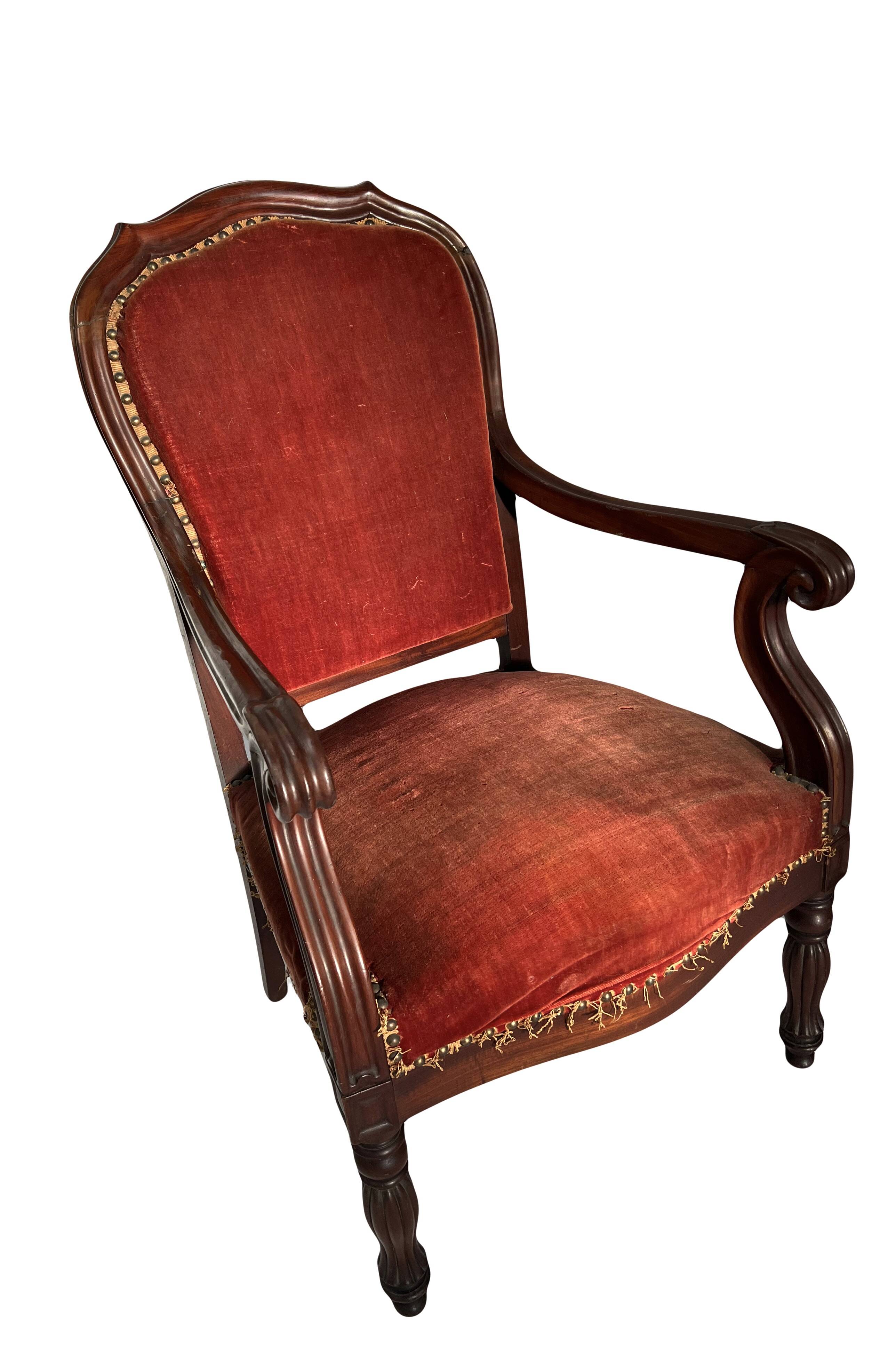 Pair of Louis Philippe armchairs in solid mahogany