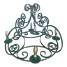 Four-light wrought iron pendant lamp with its green/gold patina