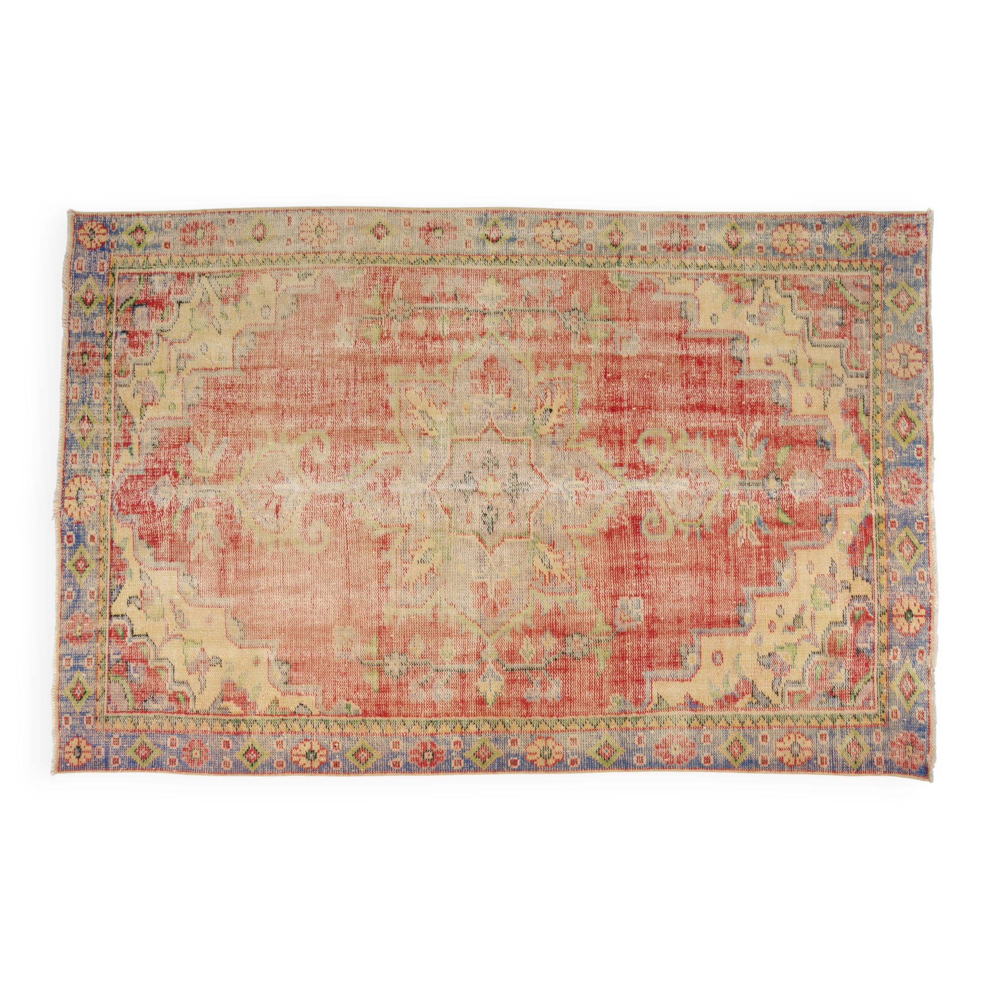 Red Oushak Vintage Carpet