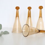 Set of 6 champagne flutes called 'trinquette' or 'cul sec' in mouth-blown glass, vintage