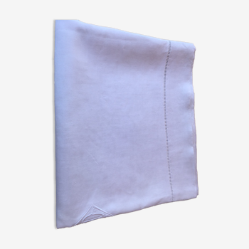 Drap lin blanc ancien à jours et monogramme TD 168 X 300 cm