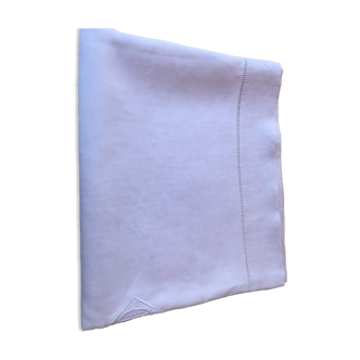 Drap lin blanc ancien à jours et monogramme TD 168 X 300 cm