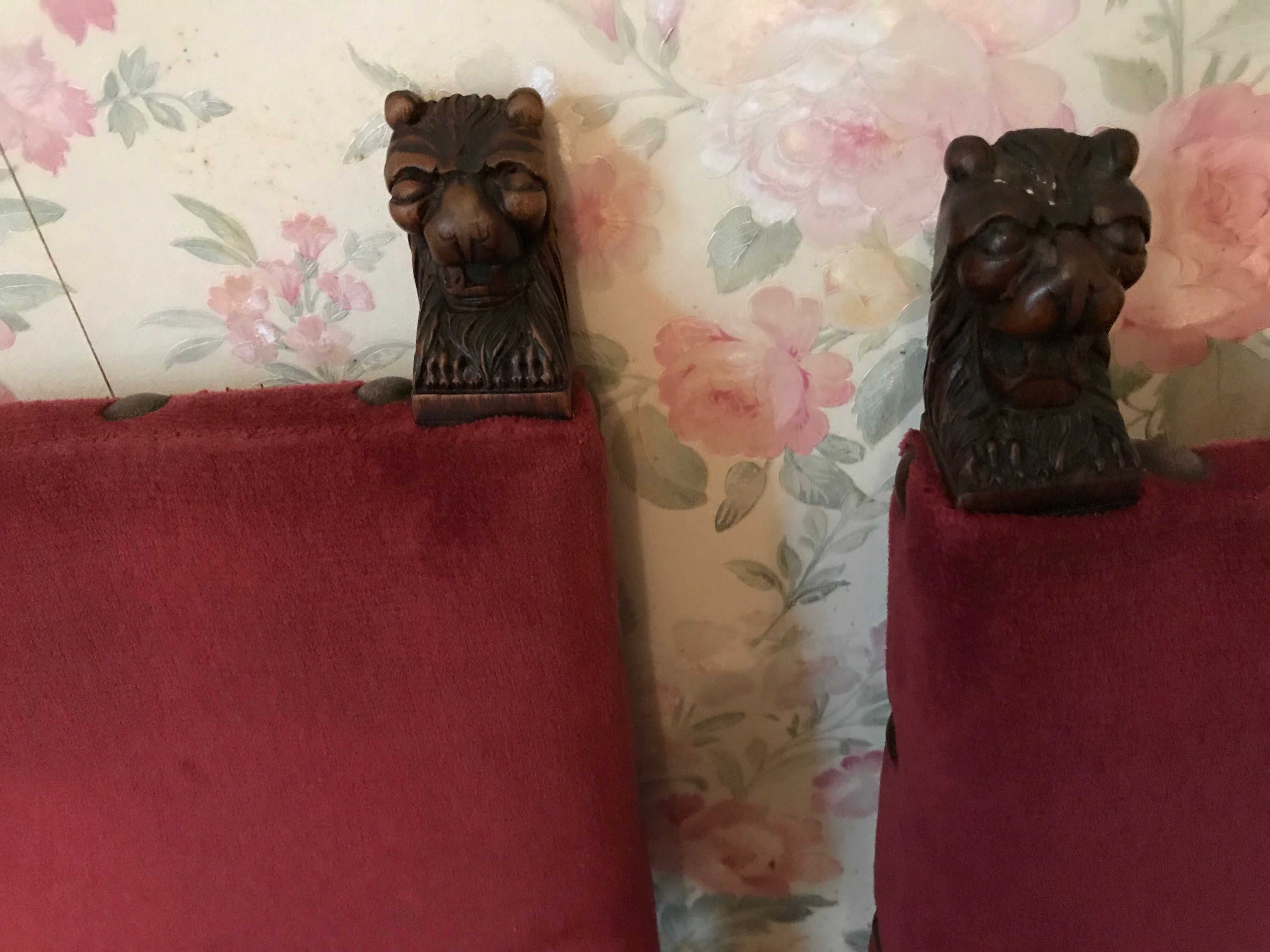 Henri II style chairs covered with red velvet fabric
