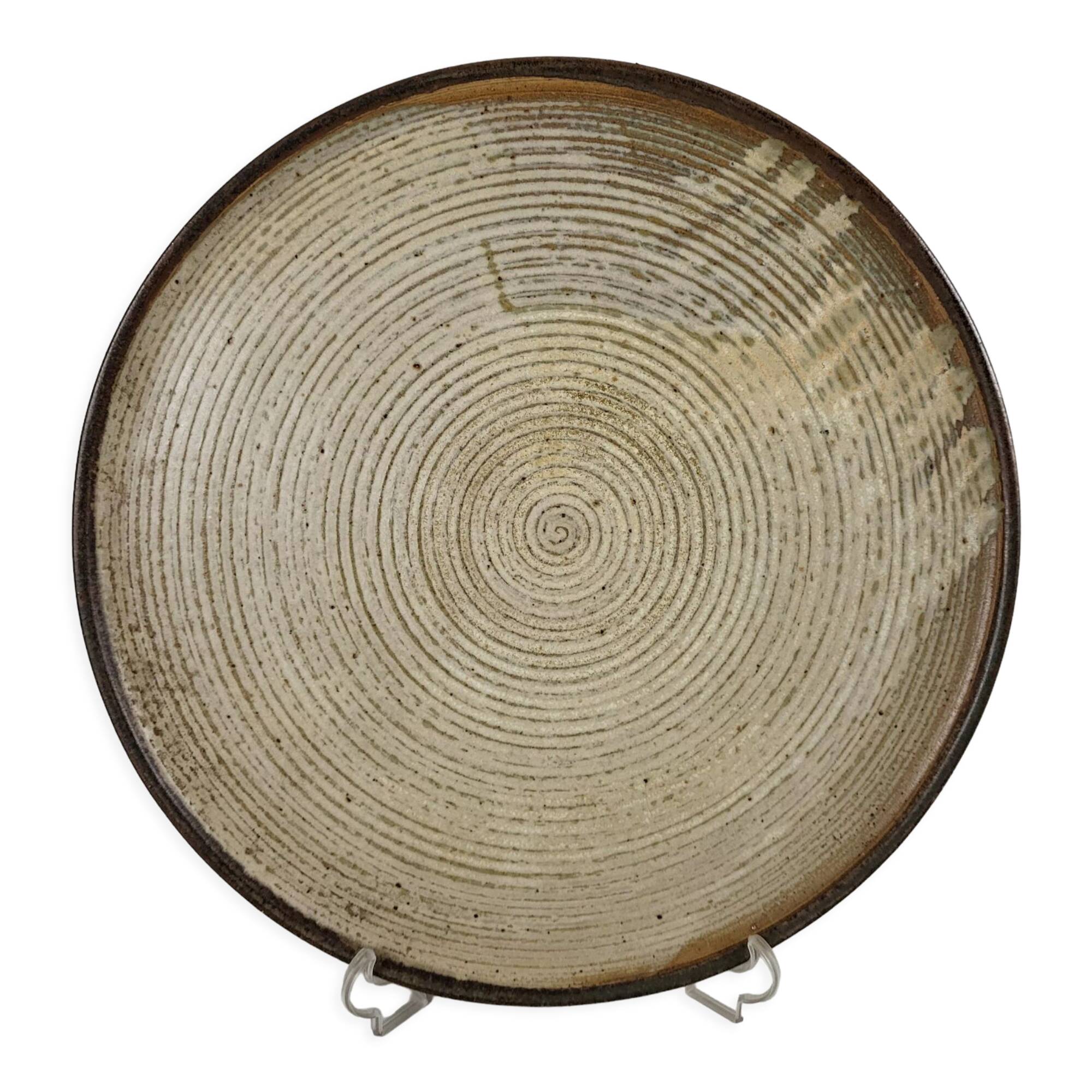 Puisaye stoneware pie dish signed Lacheny