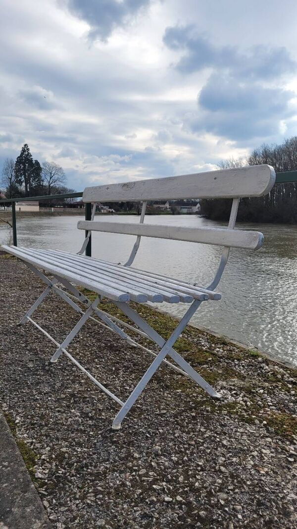Banc pliant de Jardin en fer et bois ancien - 1950s