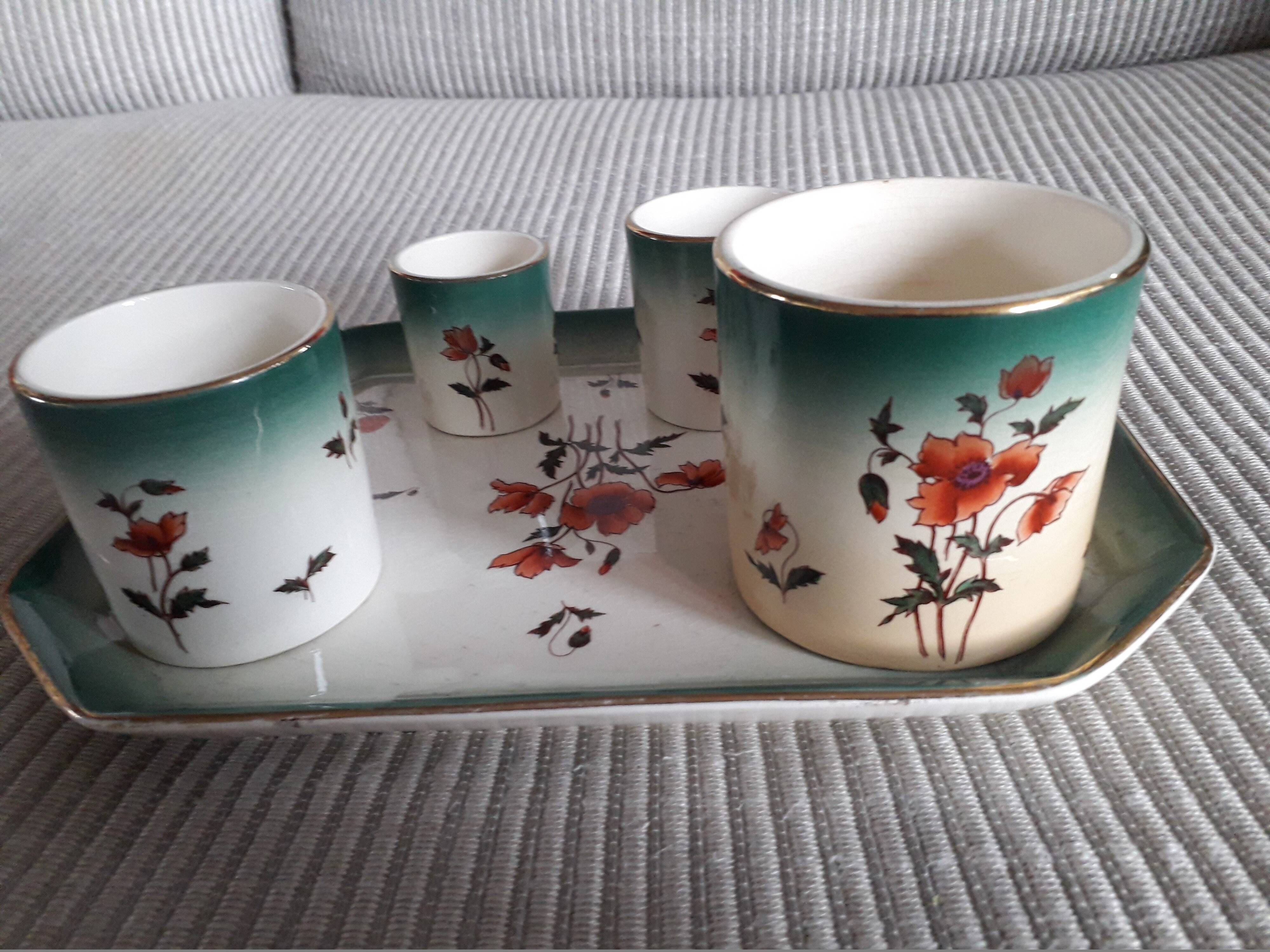 Tray with its 4 vintage cups from the Fives Lille faience factory