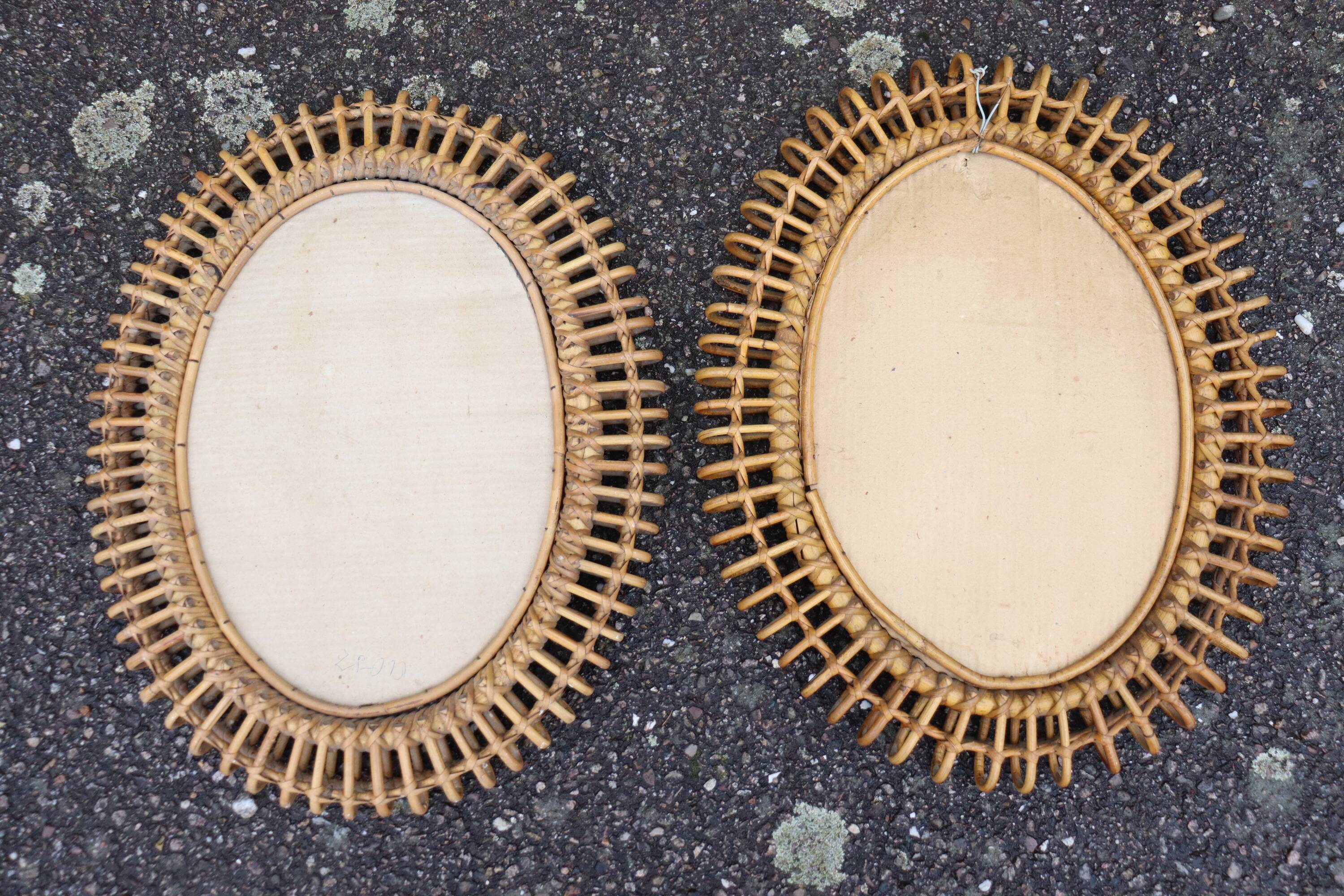Pair of rattan mirrors attributed to Franco Albini, Italy 1950.
