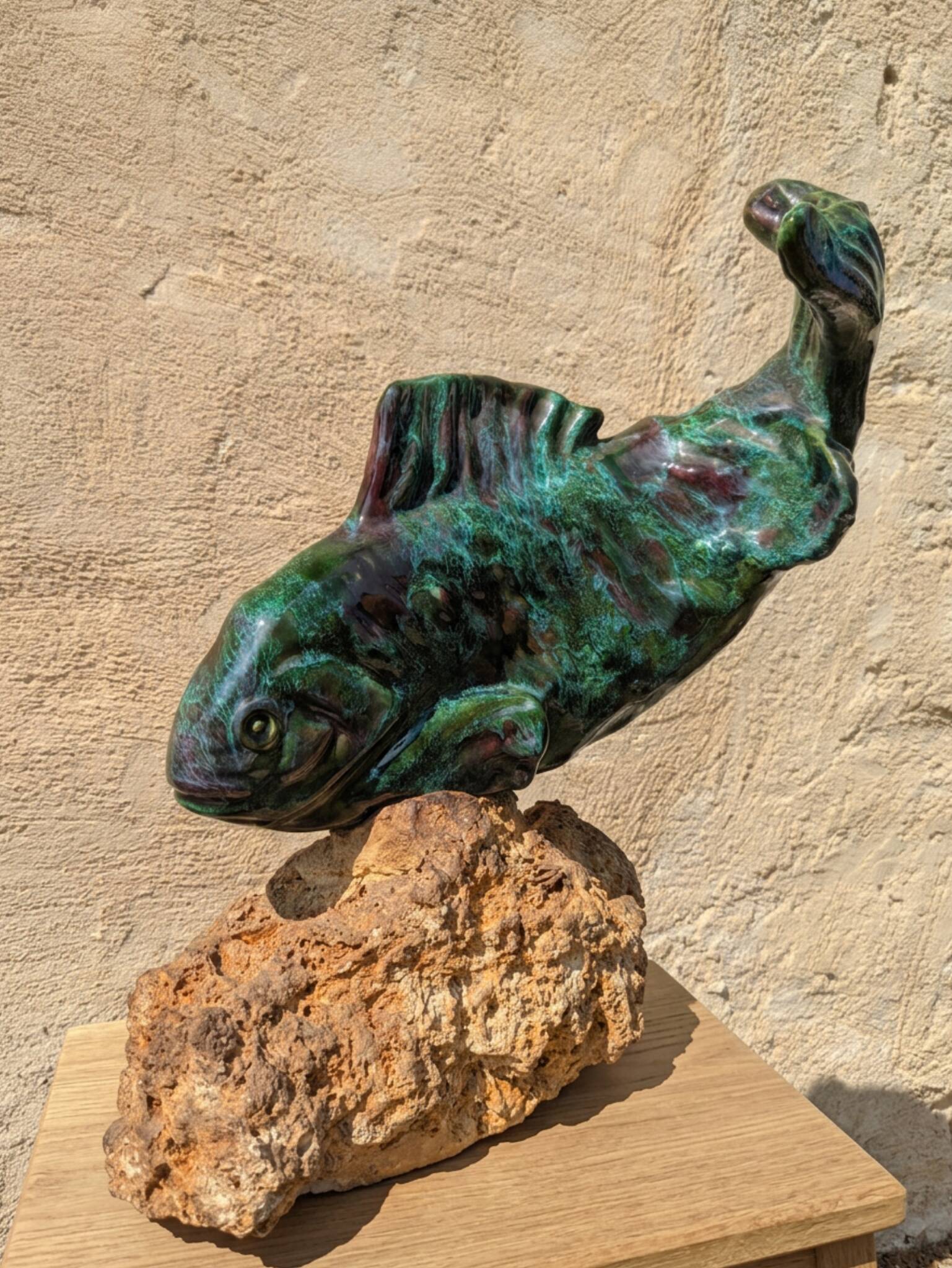 Céramique carpe signée, 1950