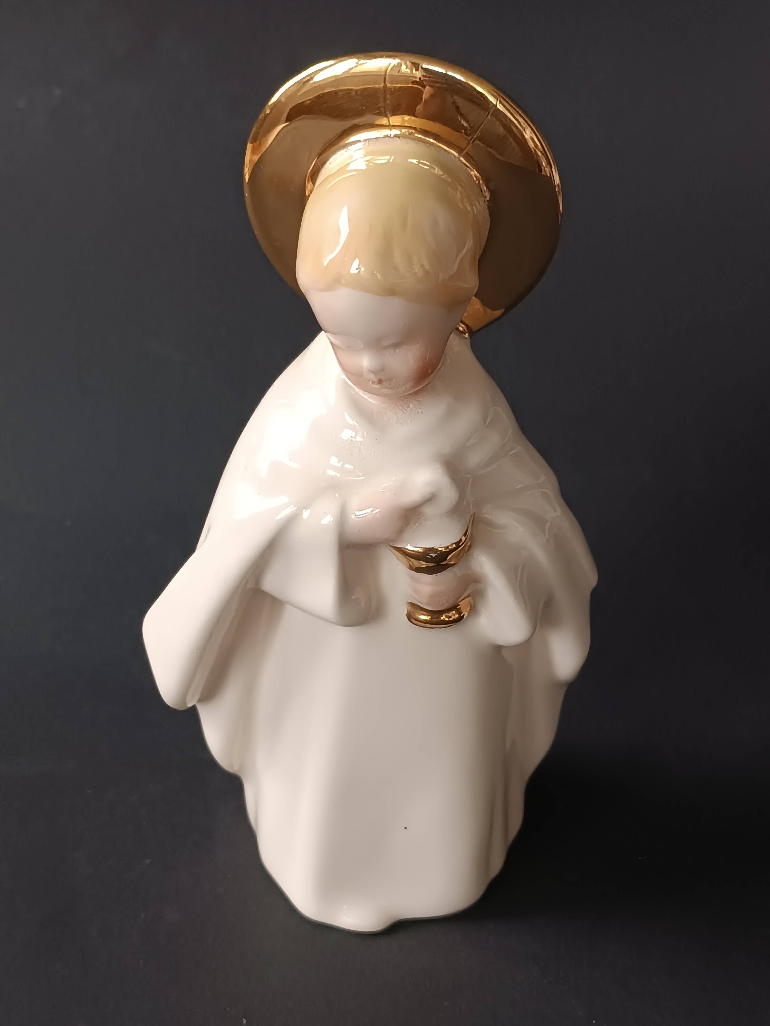 Faience statue from Desvres, communion angel by Gabriel Fourmaintraux.