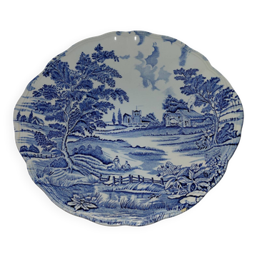 Porcelaine de Lunéville- assiette  paysage bleu