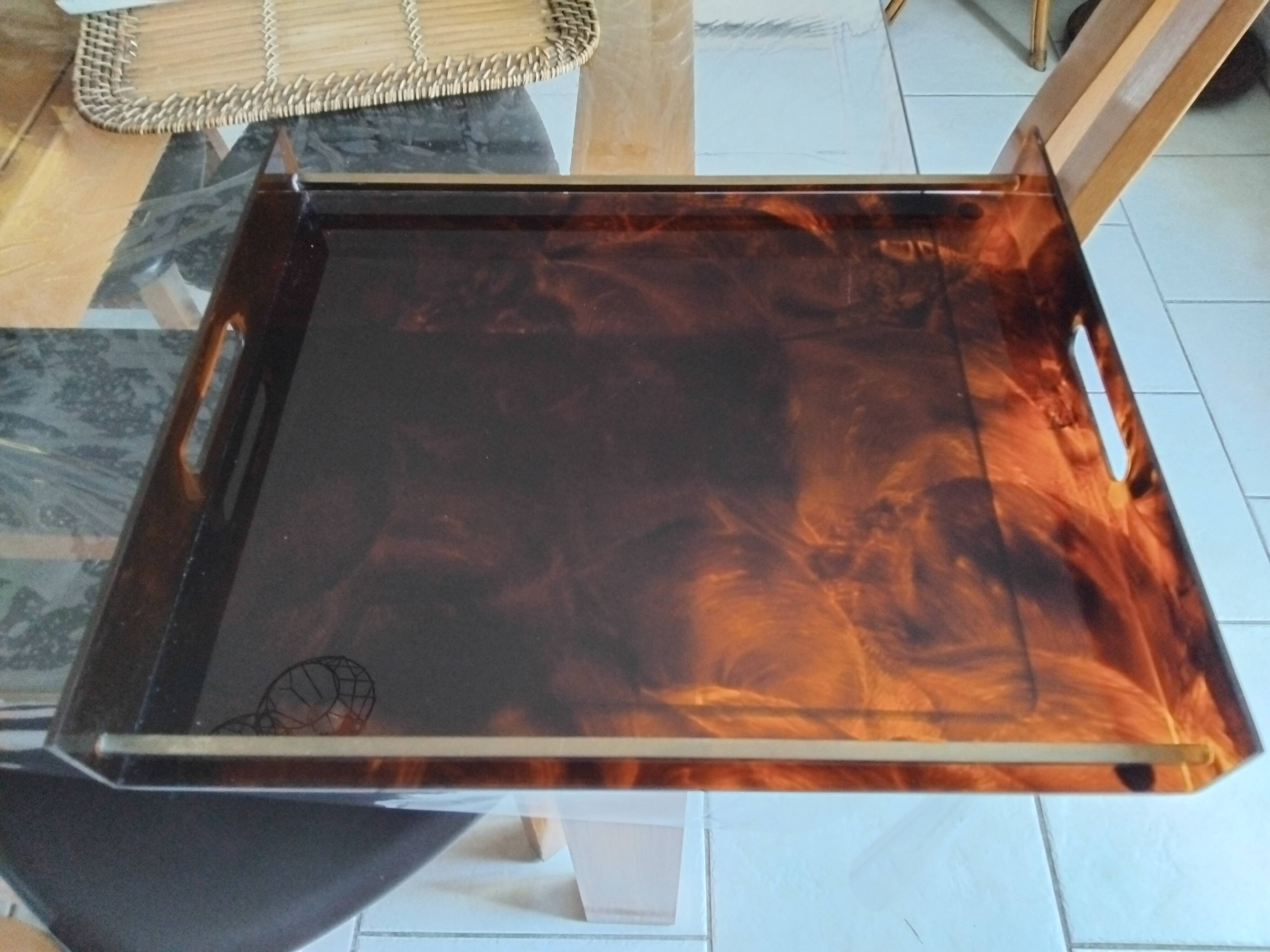 Vintage maison mercier tray in tortoiseshell lucite