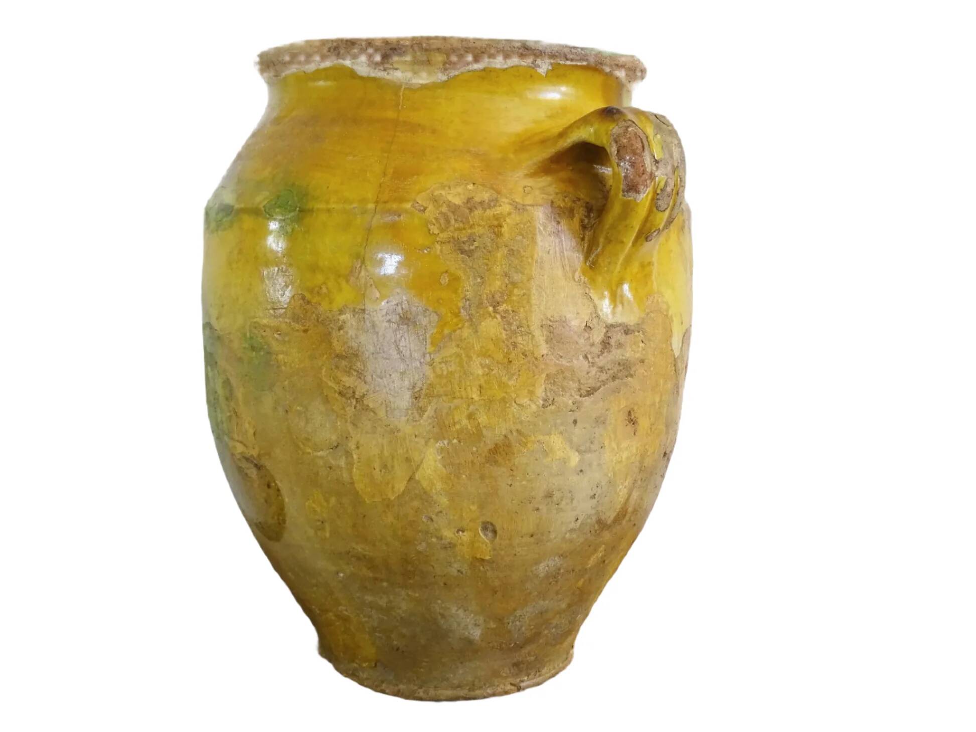 Grand pot à confit ancien français à glaçure jaune