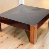Scandinavian coffee table Mobelintarsia – Rosewood & smoked glass – 1960s