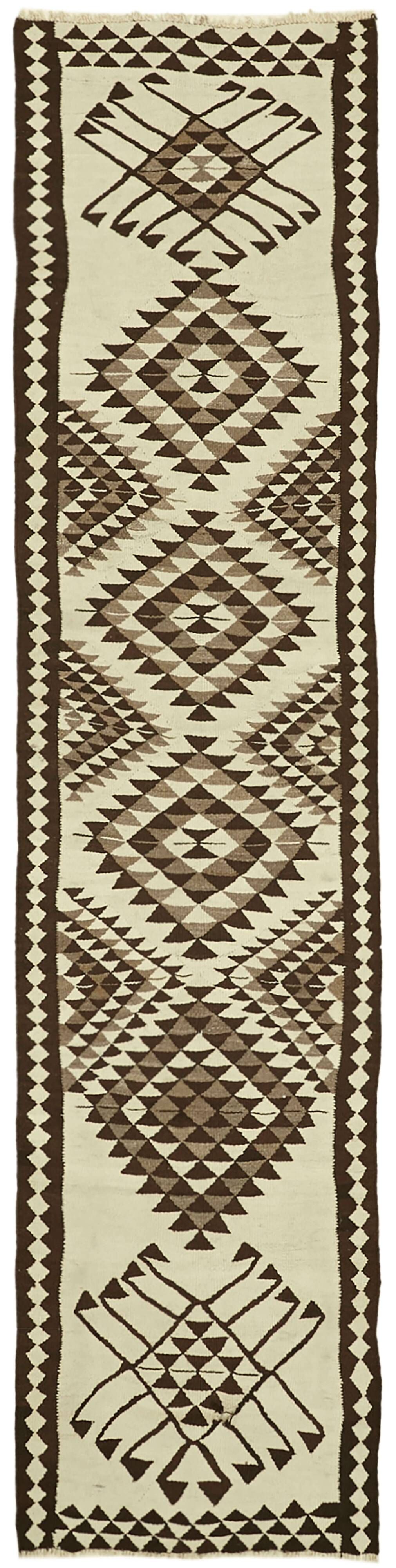 Turkish Handwoven Vintage Herki Kilim 95 cm x 373 cm