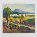 Oil on wood by Riccardo Capone Procession 50s 60s