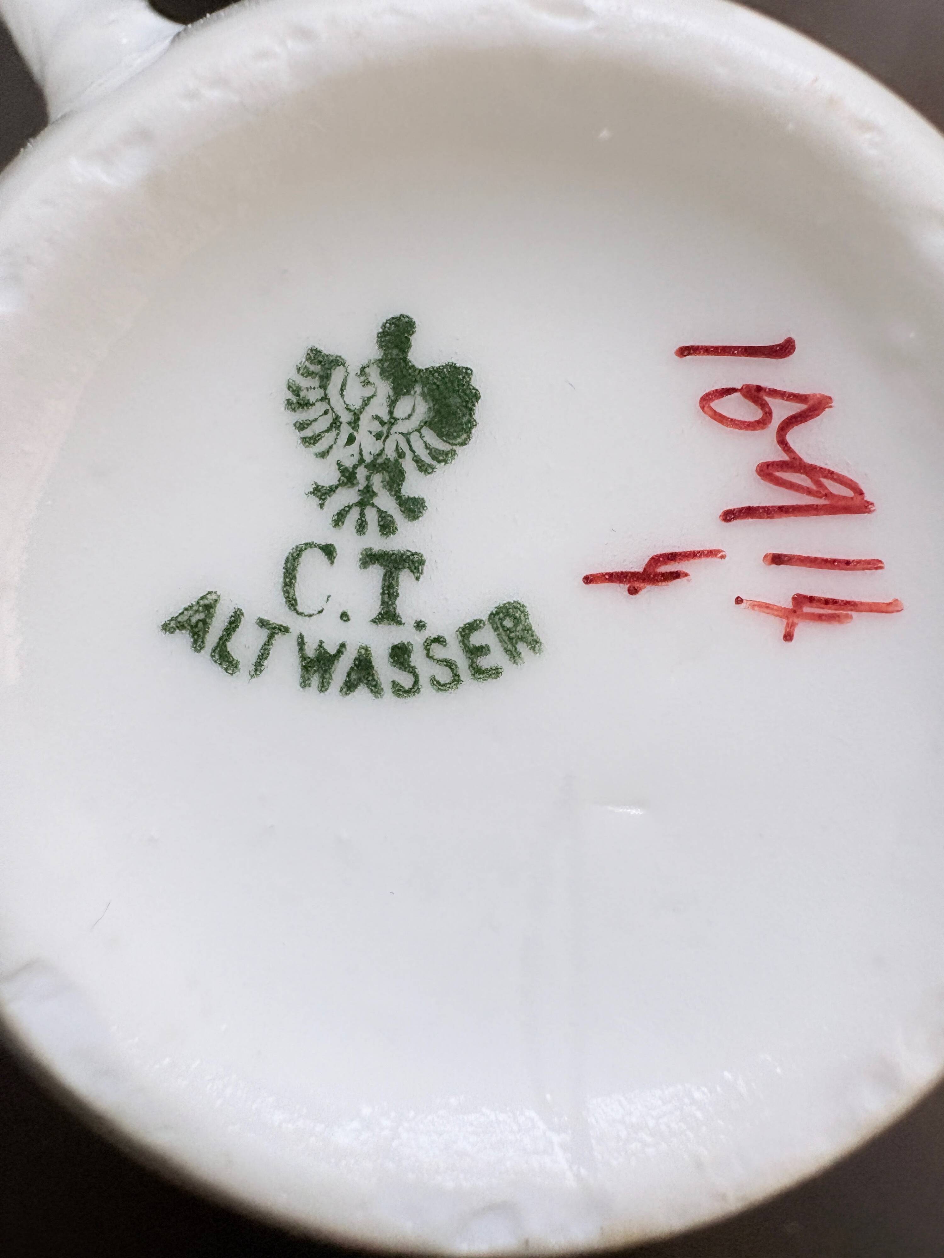 Service of 6 Fine Porcelain Cups with Art Nouveau Rose Decoration