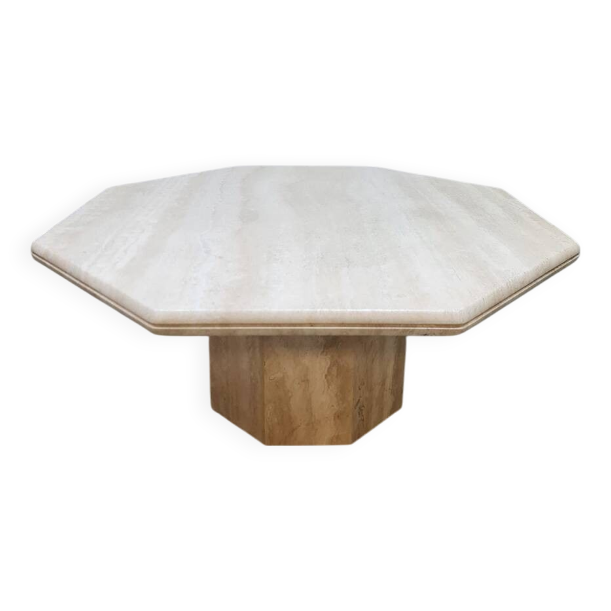 Table basse octogonale en travertin, années 1970