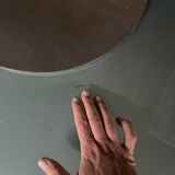 Translucent Frosted Glass Round Dining Table with Brushed Stainless Steel Pedestal — Industrial 1990s