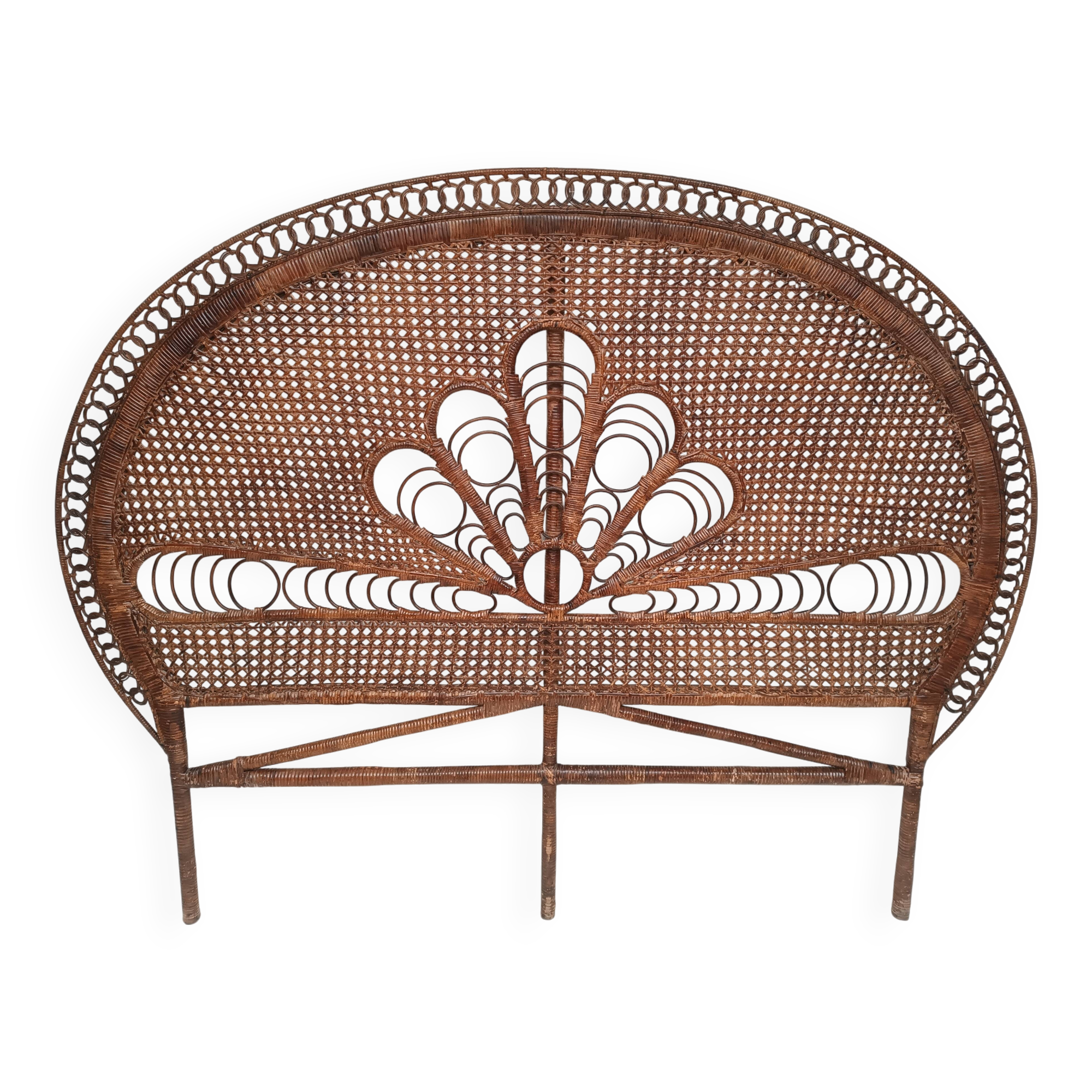 Vintage peacock rattan headboard