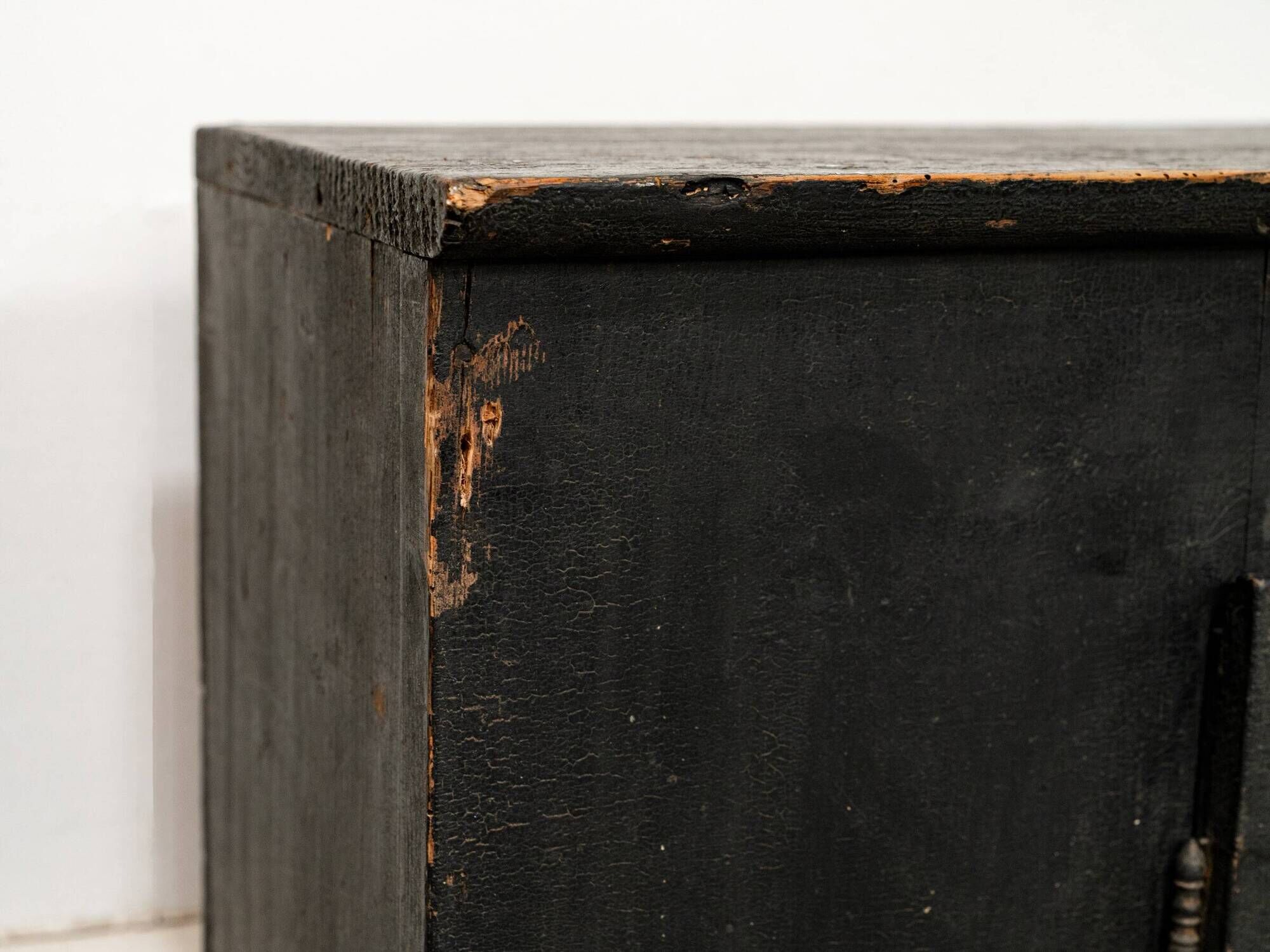 Antique primitive black wood furniture, beautiful original patina from the late 19th century.
