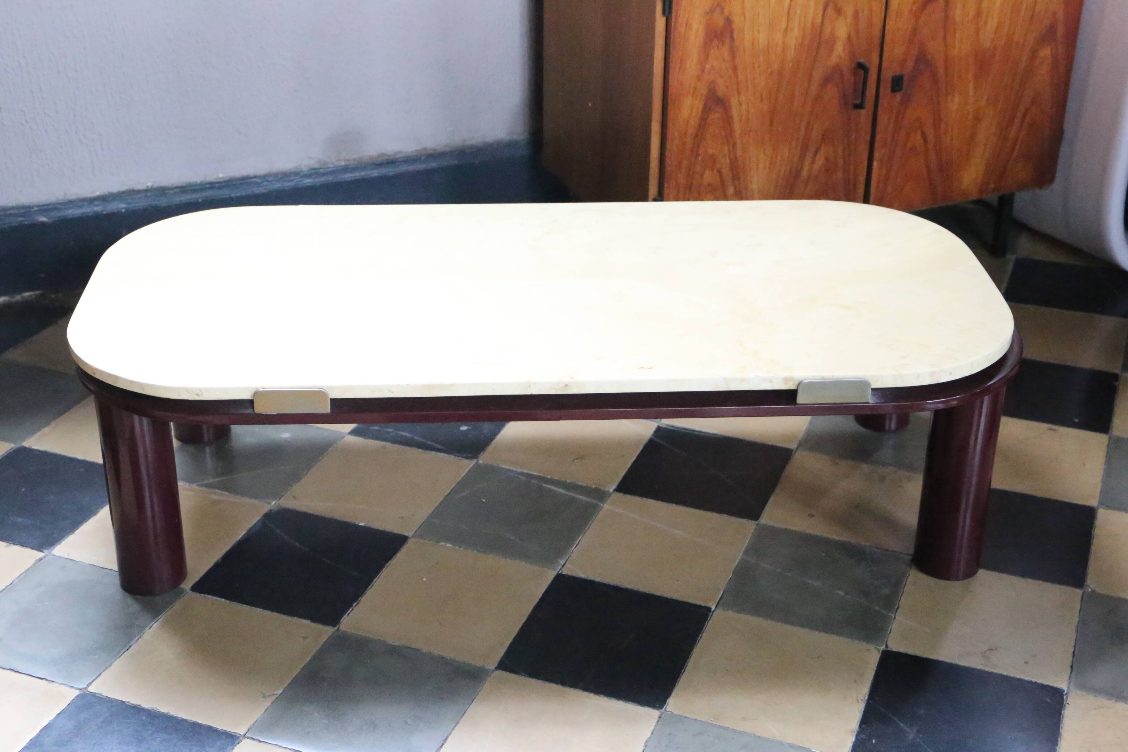 Roche Bobois Travertine and metal coffee table, 1980s