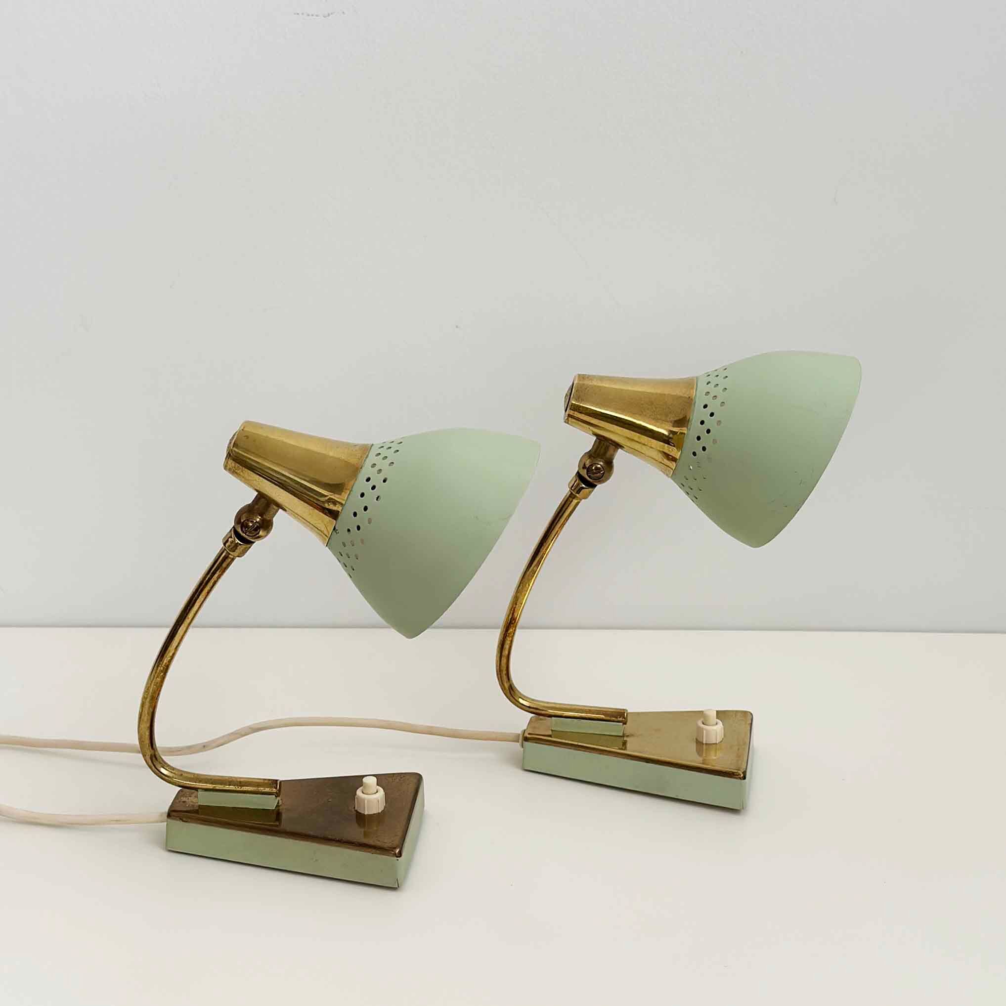 Mid-century night lights in mint green and gold