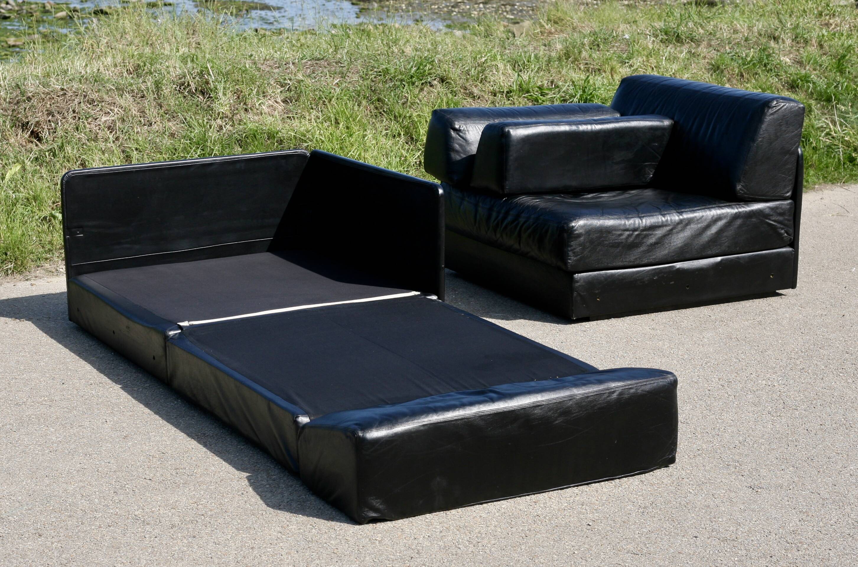 Canapé De Sede DS-76, cuir noir, modulable, Suisse, années 70