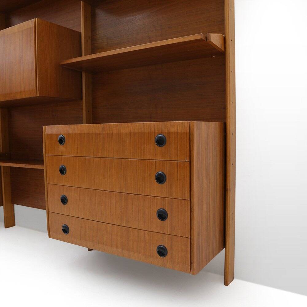 Wall unit with shelves, drawers and cabinets, 1960s.
