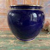Grand cache pot rond bleu ancien Luneville