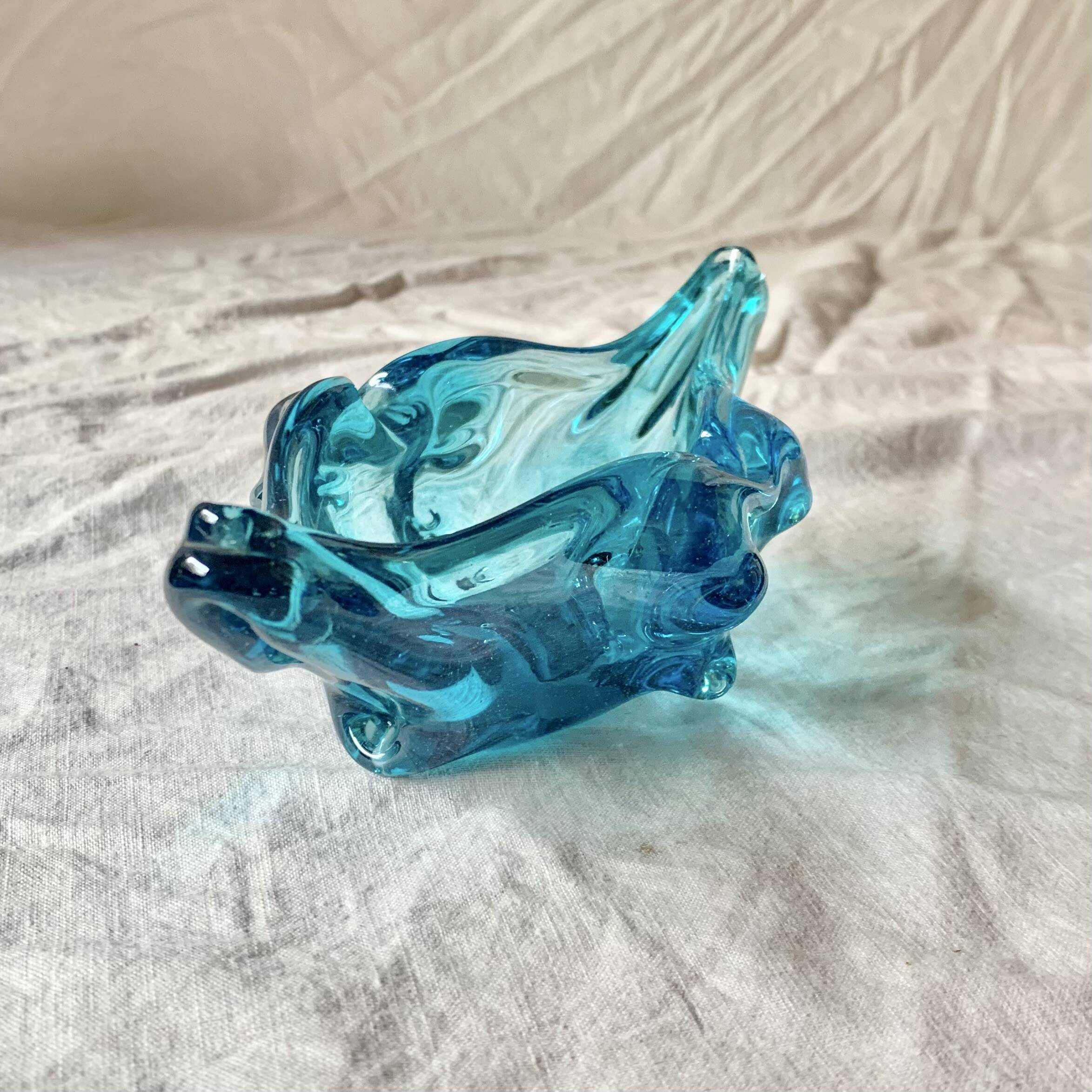 Vintage blue blown glass ashtray