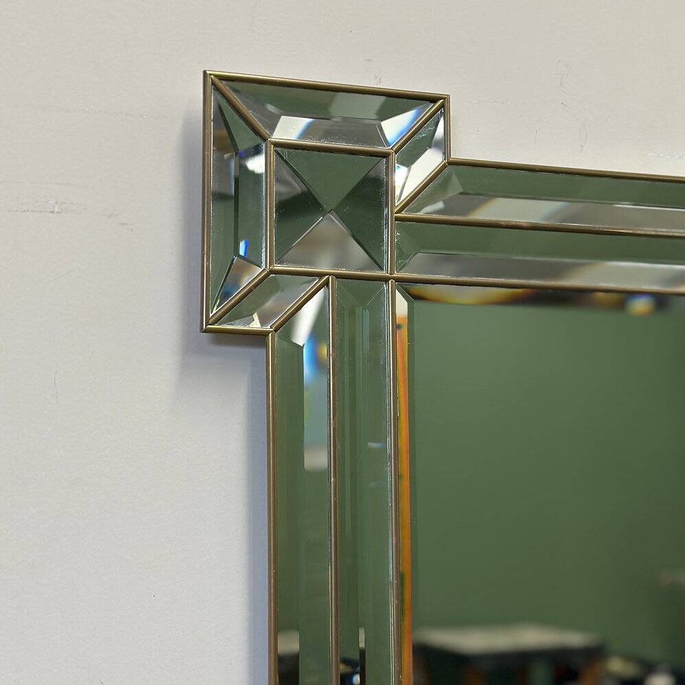 Large luxurious rectangular fully bevelled mirror with brass frame, Italy, 1980s