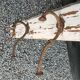 antique coat rack with 4 cast iron hooks