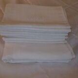 Tablecloth and 11 cotton/linen towels embroidered AD circa 1900
