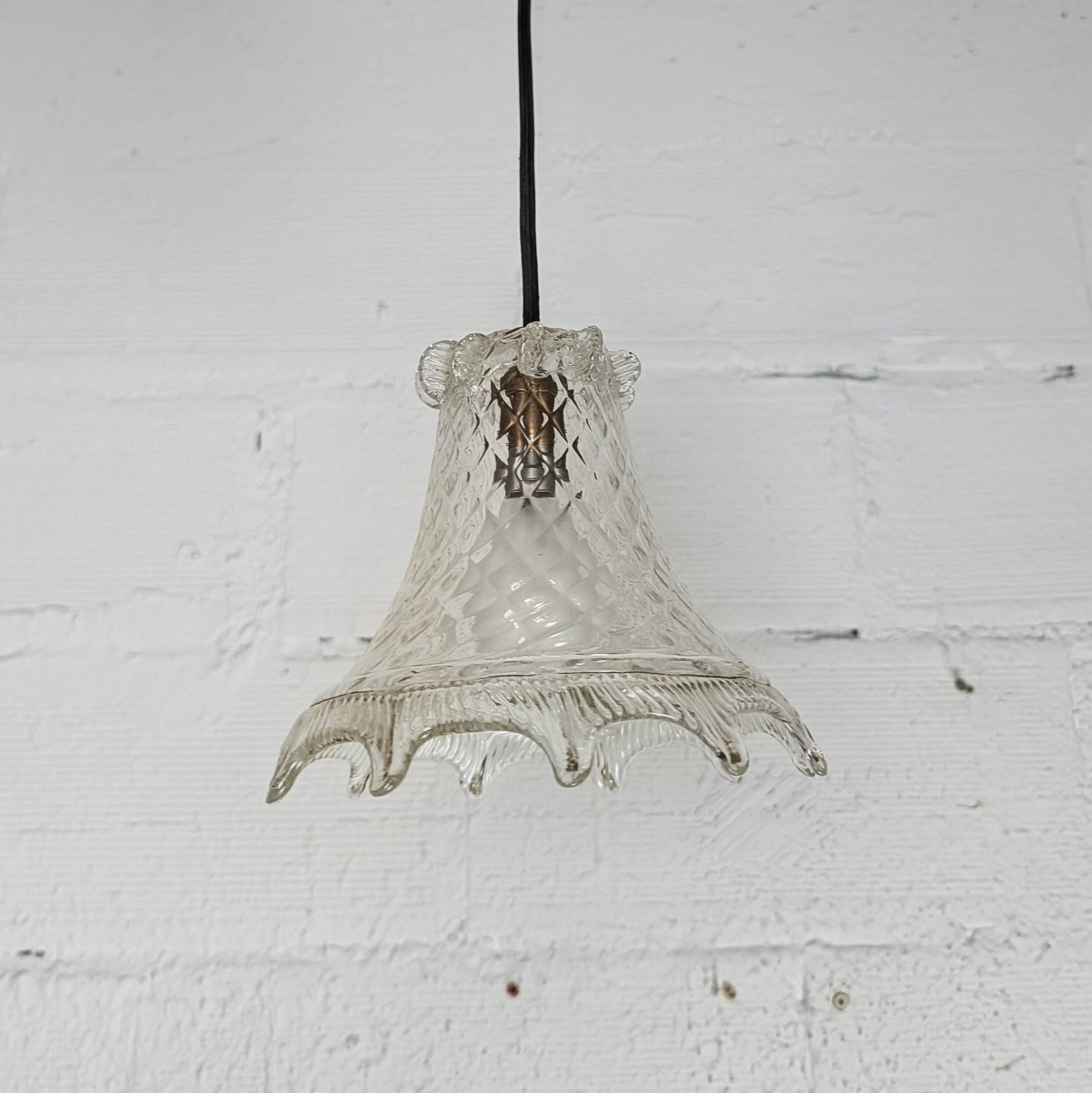 Vintage moulded pressed glass bell pendant