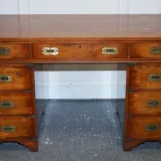 Vintage Military Campaign Twin Desk in Yew Wood