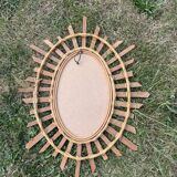 Vintage rattan sun mirror 1960