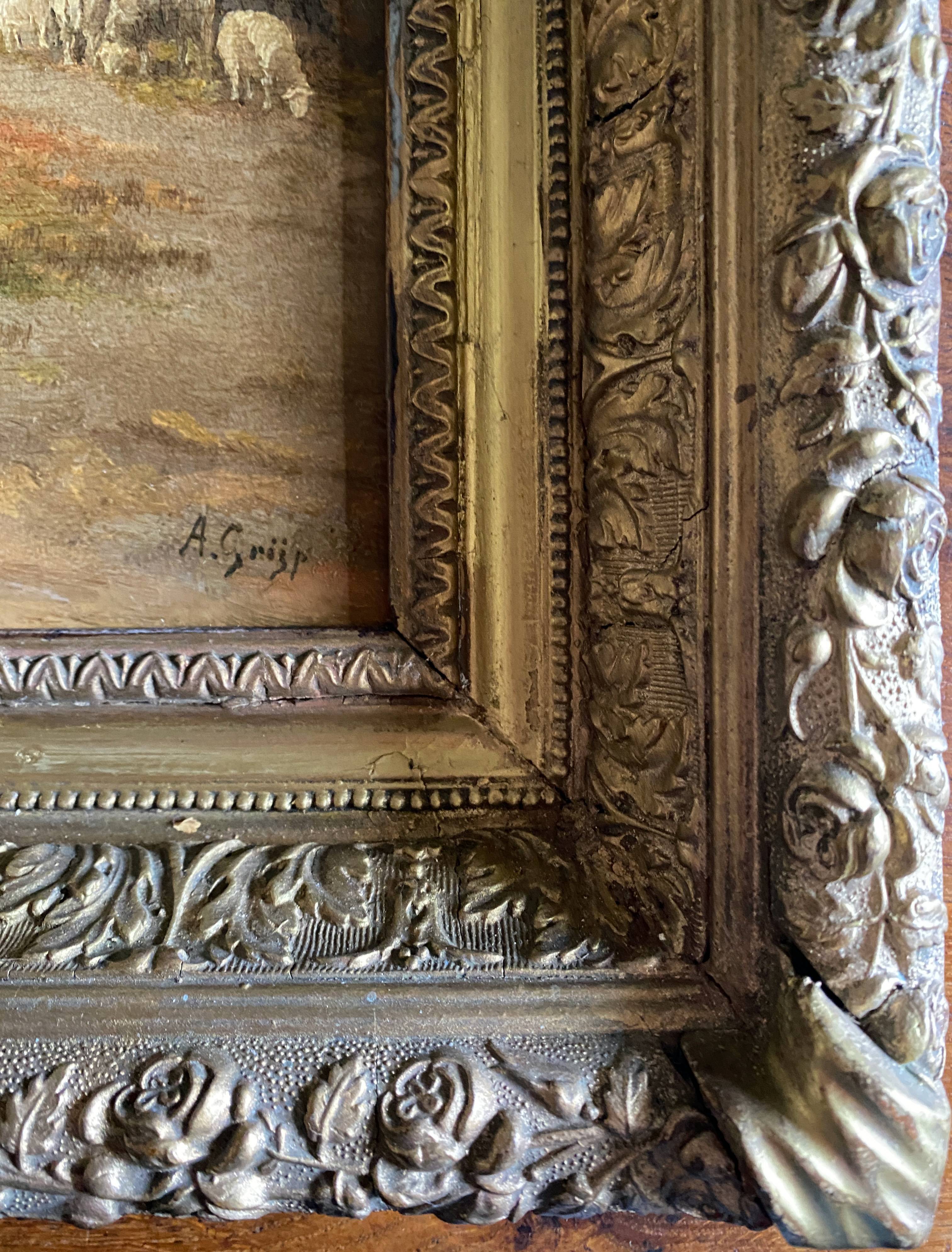 Impressionist painting "Shepherd and his sheep" 19th century signed Barbizon