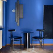 Pair of vintage Italian made dining chairs in chromed metal and black leather