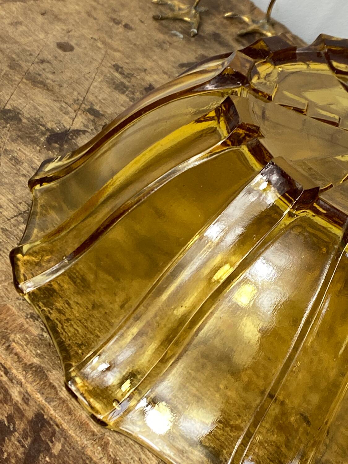 Art Deco style salad bowl in amber molded glass