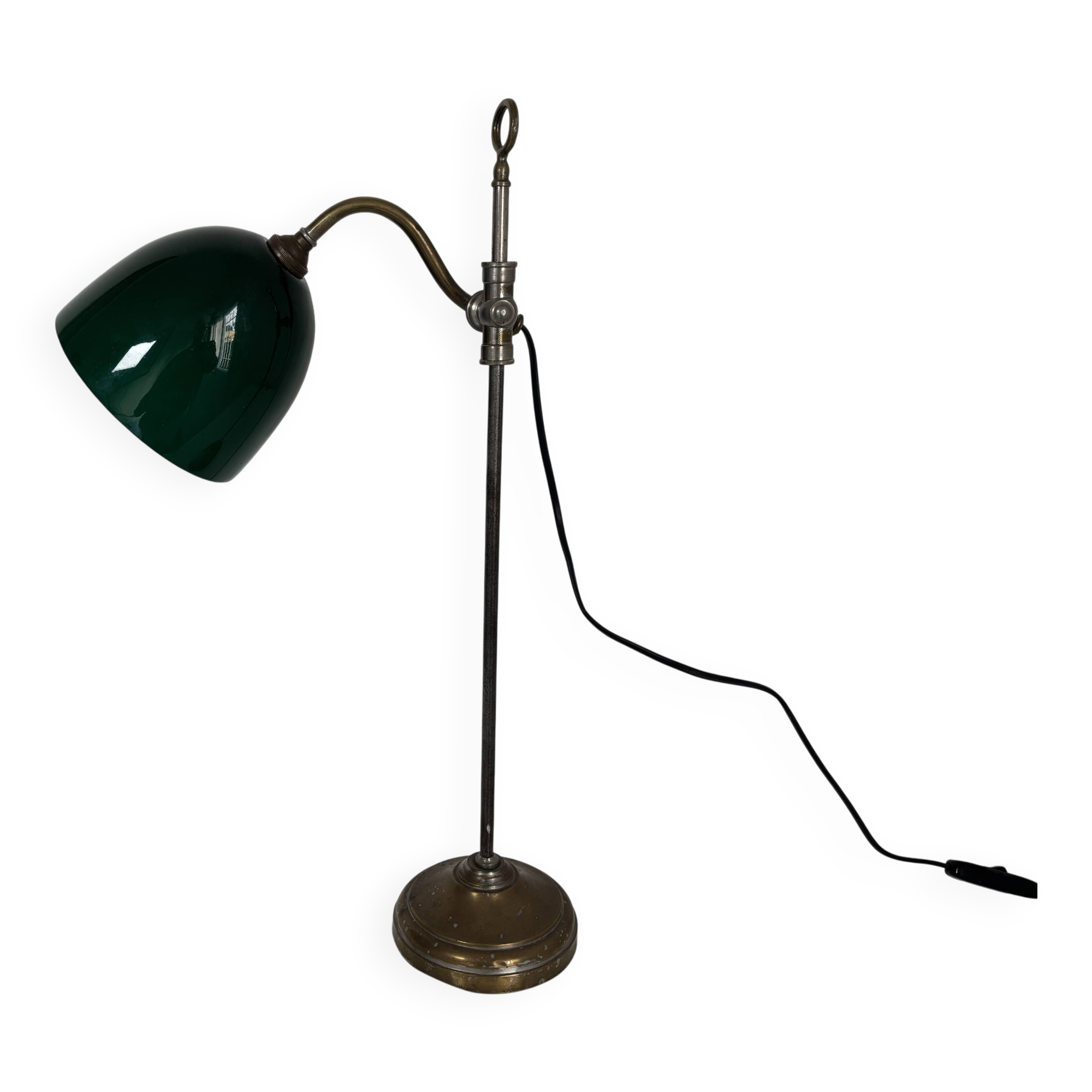 Vintage 1920s desk lamp in nickel-plated brass, celadon - 52 cm