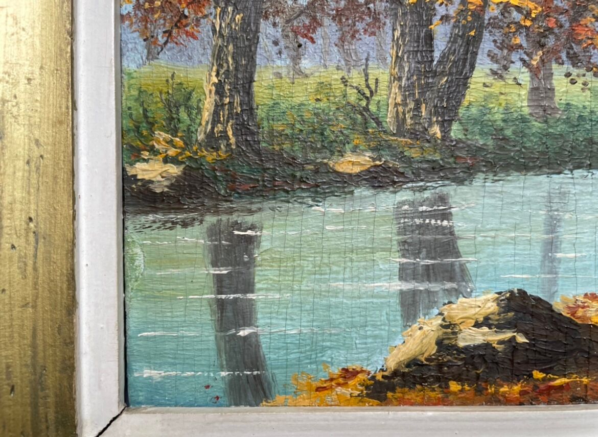 Old painting, river landscape signed M.Bonvin