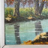 Old painting, river landscape signed M.Bonvin