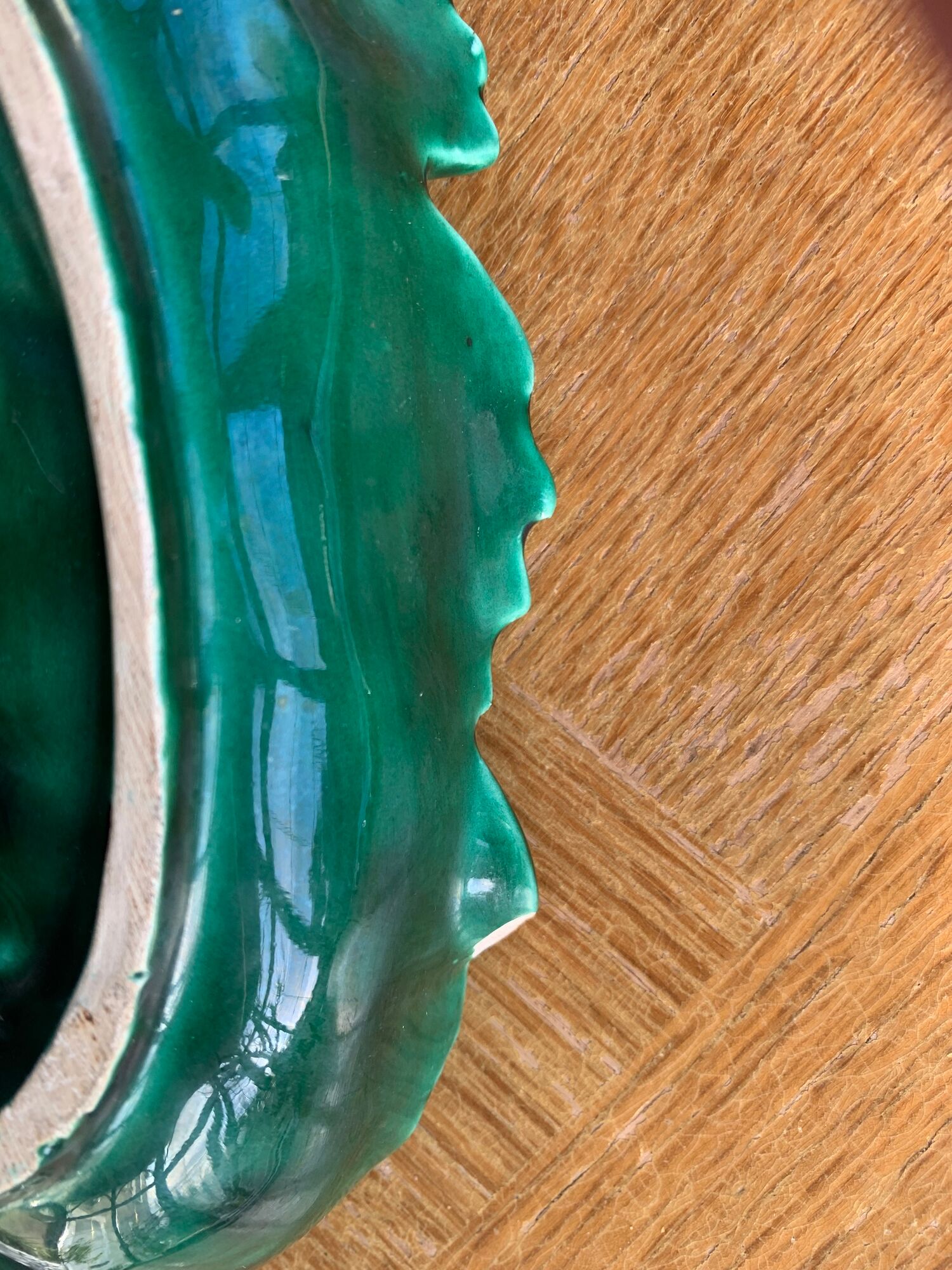 Set of 4 dishes empty pocket enamelled ceramic green lunetta vallauris leaf shape vallauris