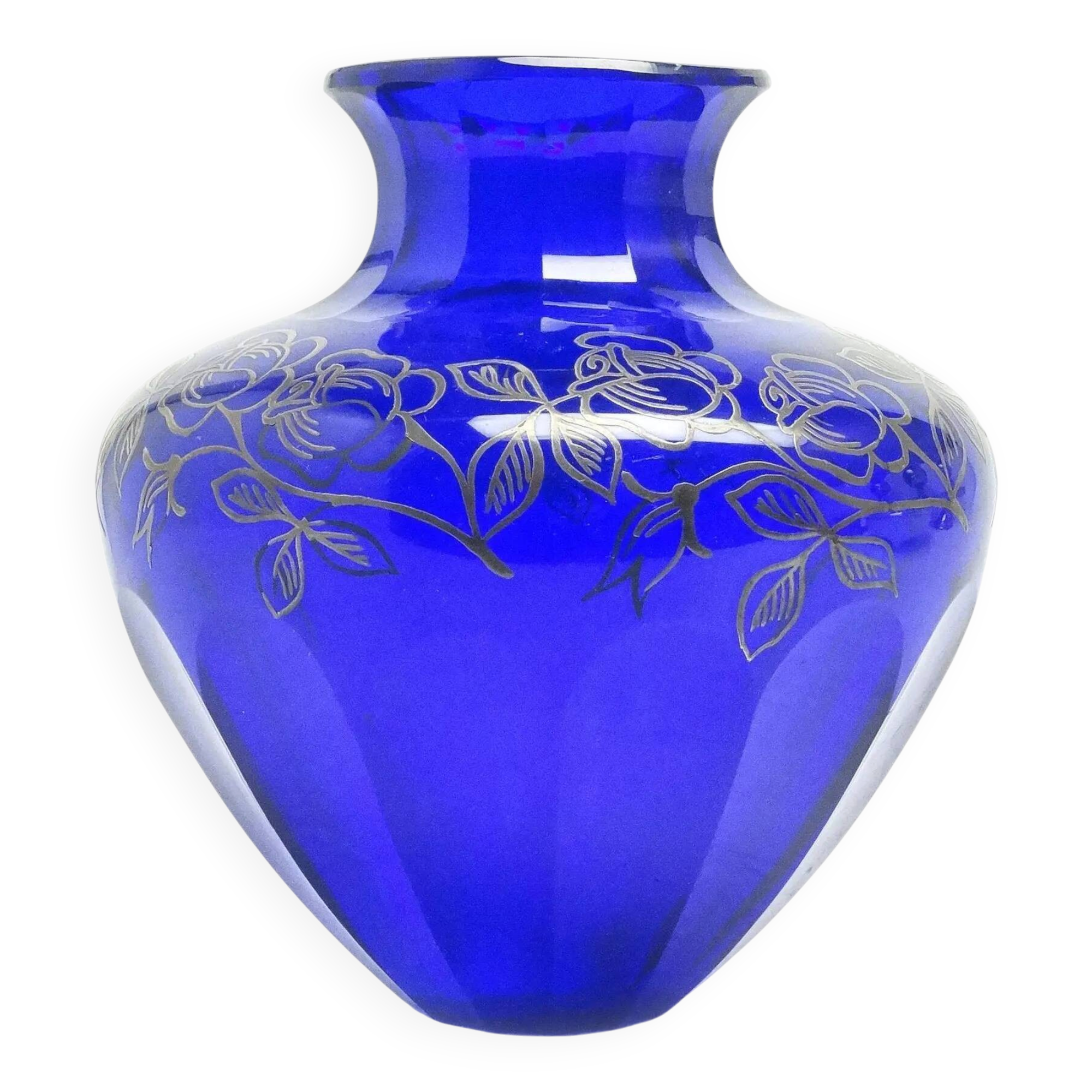 Art déco vase, cobalt crystal, Józefina Glassworks, Poland, 1930s