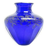 Vase art déco, cristal de cobalt, verrerie Józefina, Pologne, années 1930