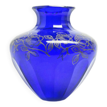 Vase art déco, cristal de cobalt, verrerie Józefina, Pologne, années 1930