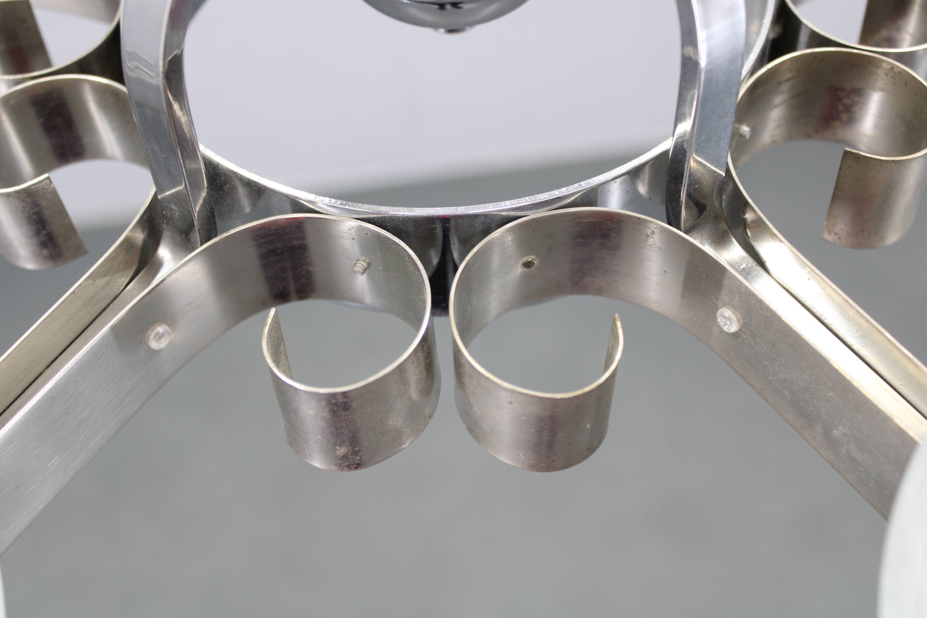 Art Deco nickel chandelier with textured glass, Czechoslovakia, 1930s