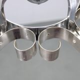 Art Deco nickel chandelier with textured glass, Czechoslovakia, 1930s