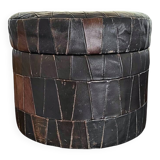Pouf de rangement patchwork en cuir des années 1970